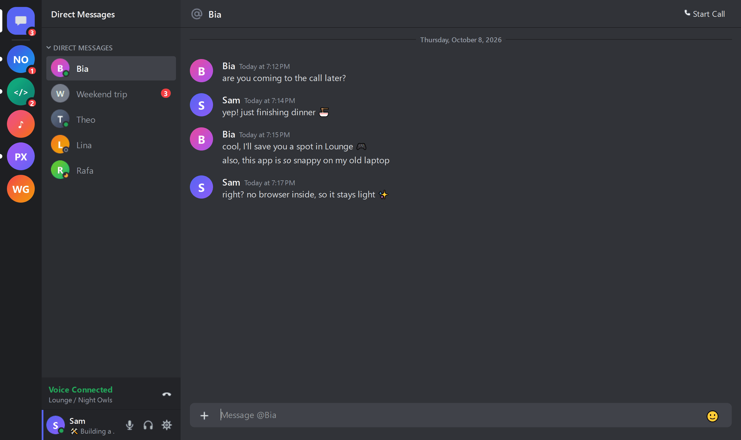 Direct messages in Snapcord