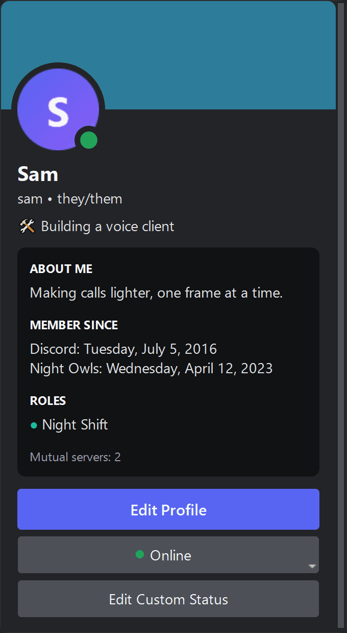 Your own profile card