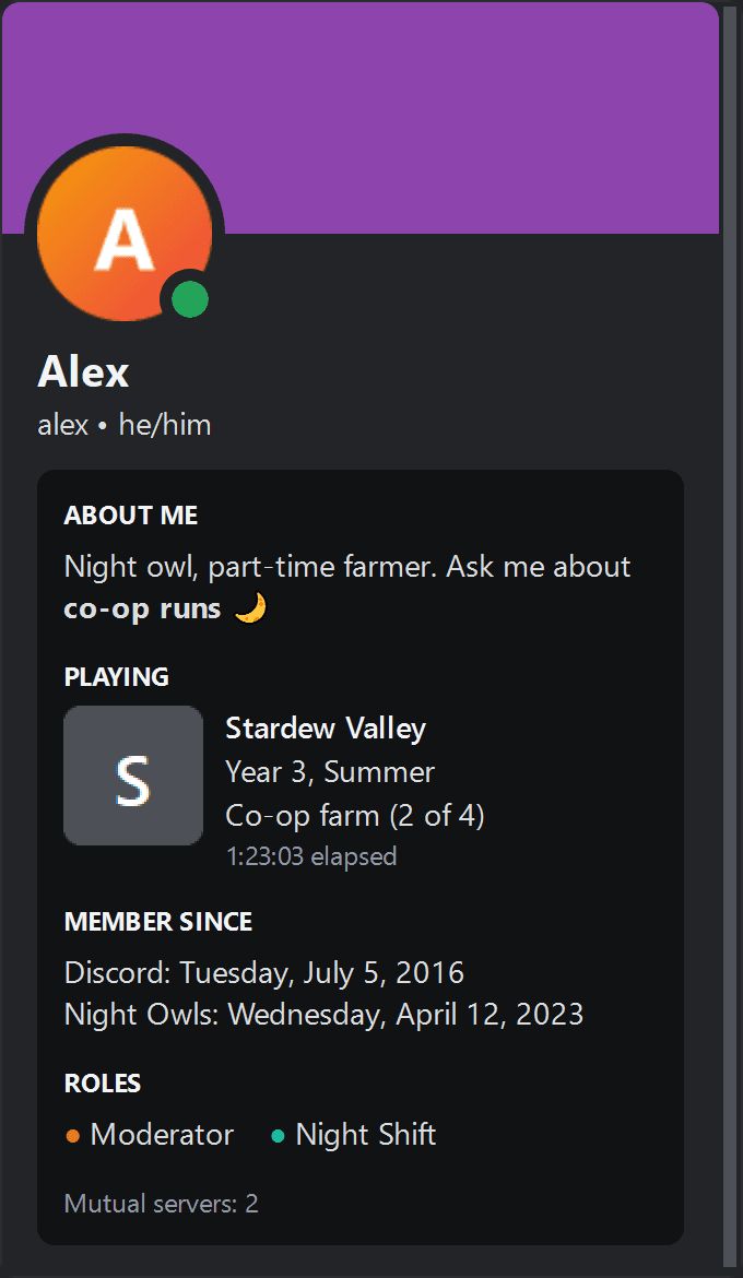 A user profile card