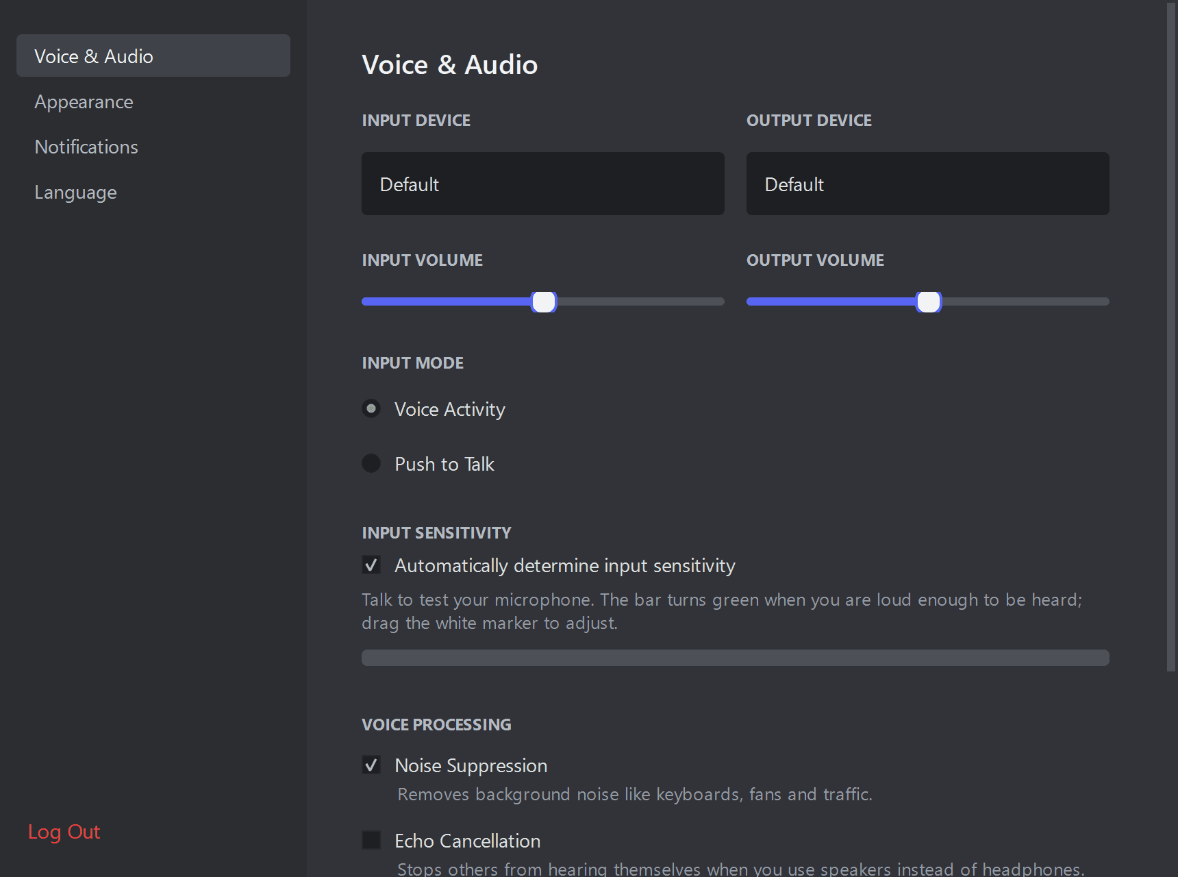 Voice and audio settings