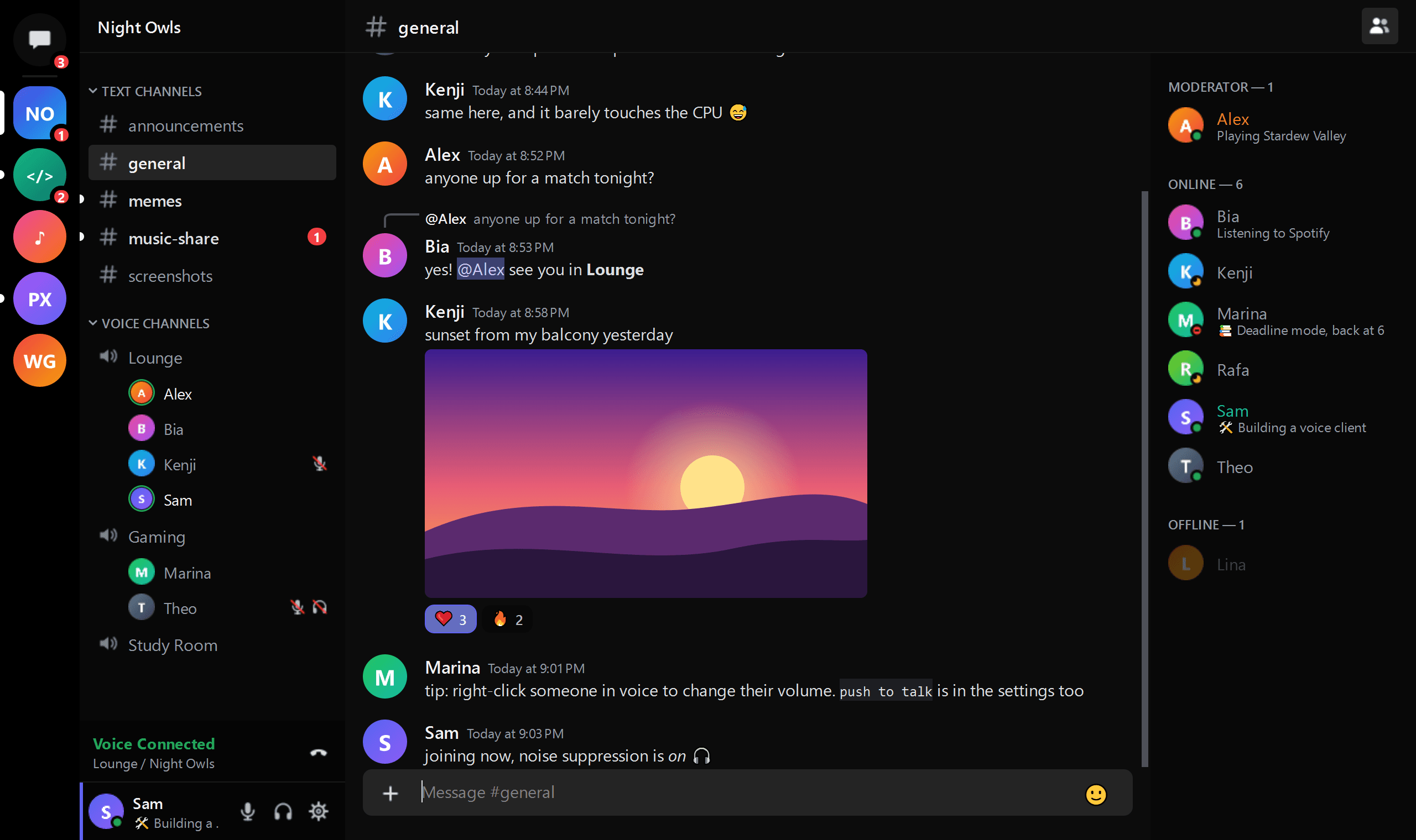 Snapcord with the theme AMOLED