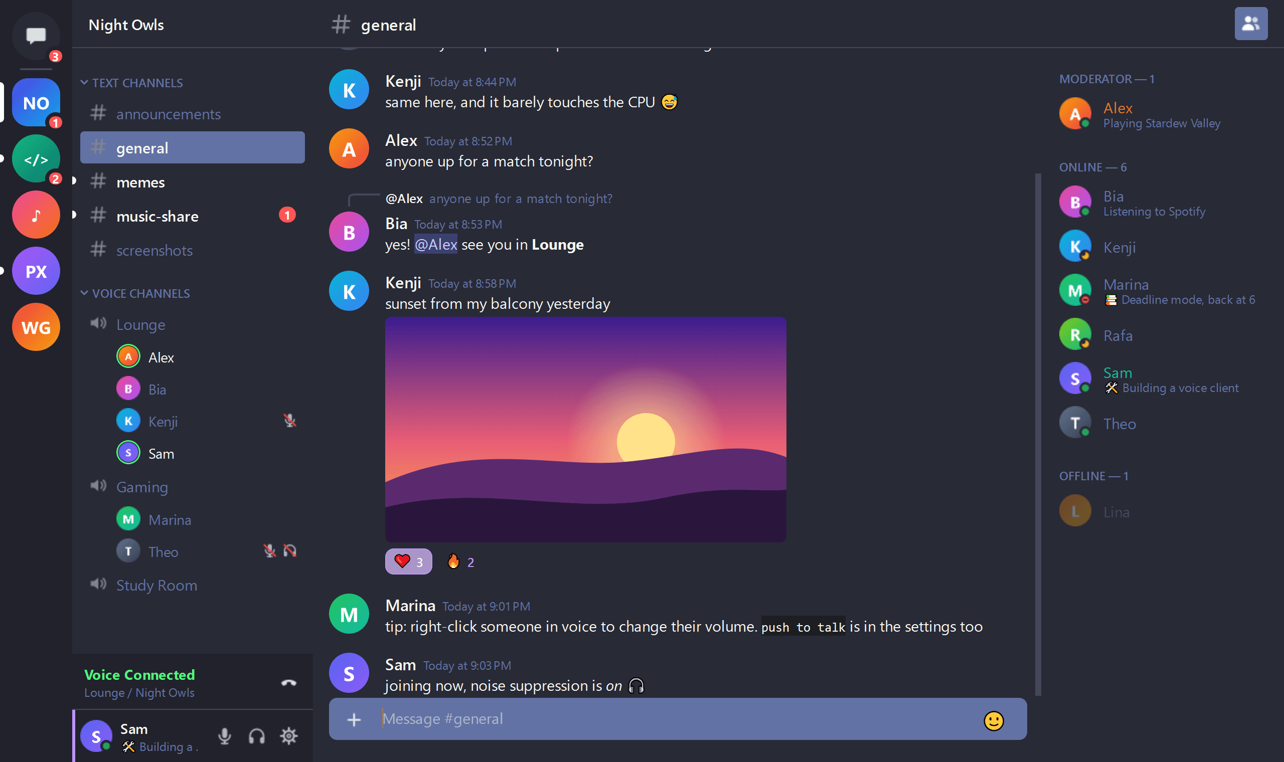 Snapcord with the theme Dracula