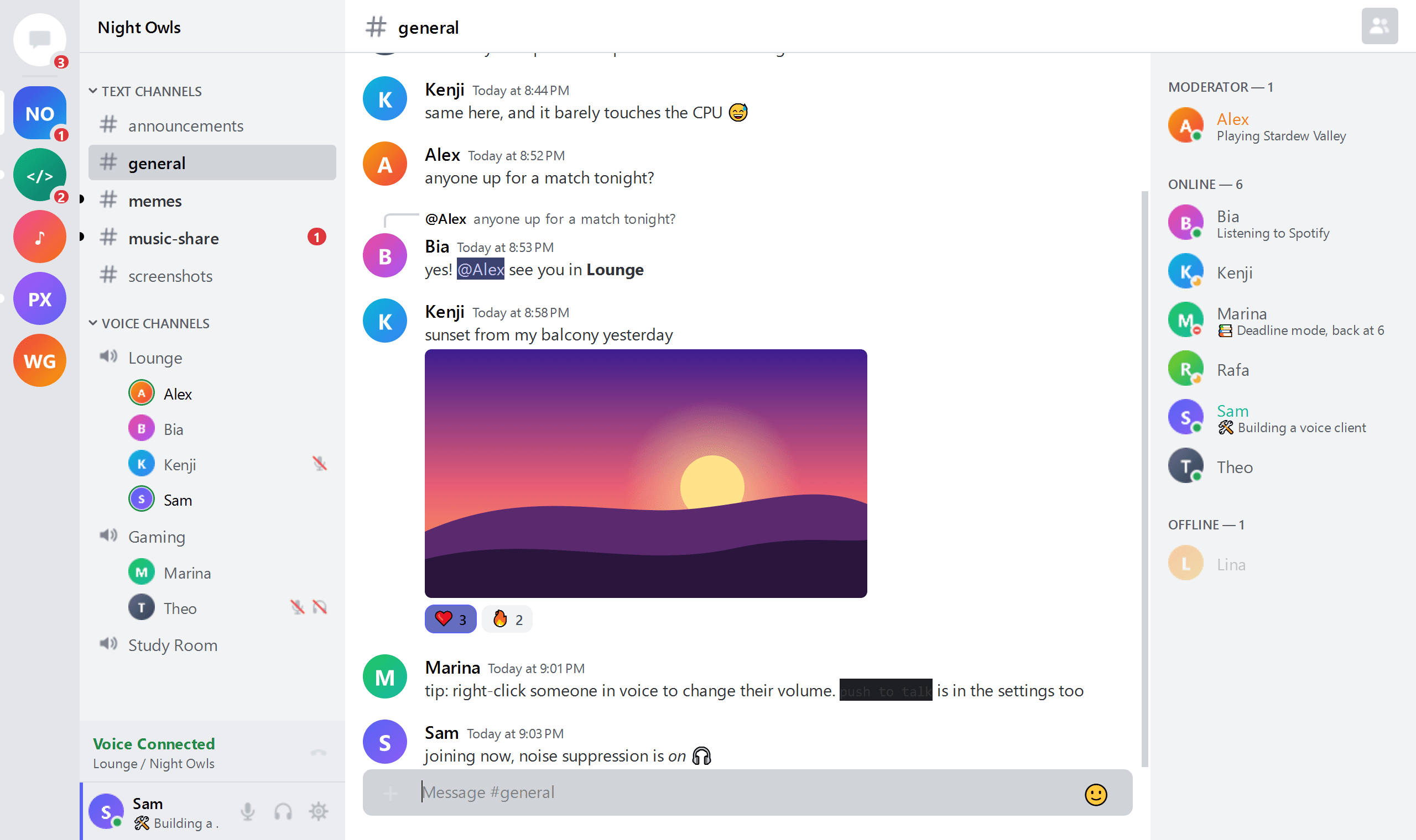 Snapcord with the theme Light