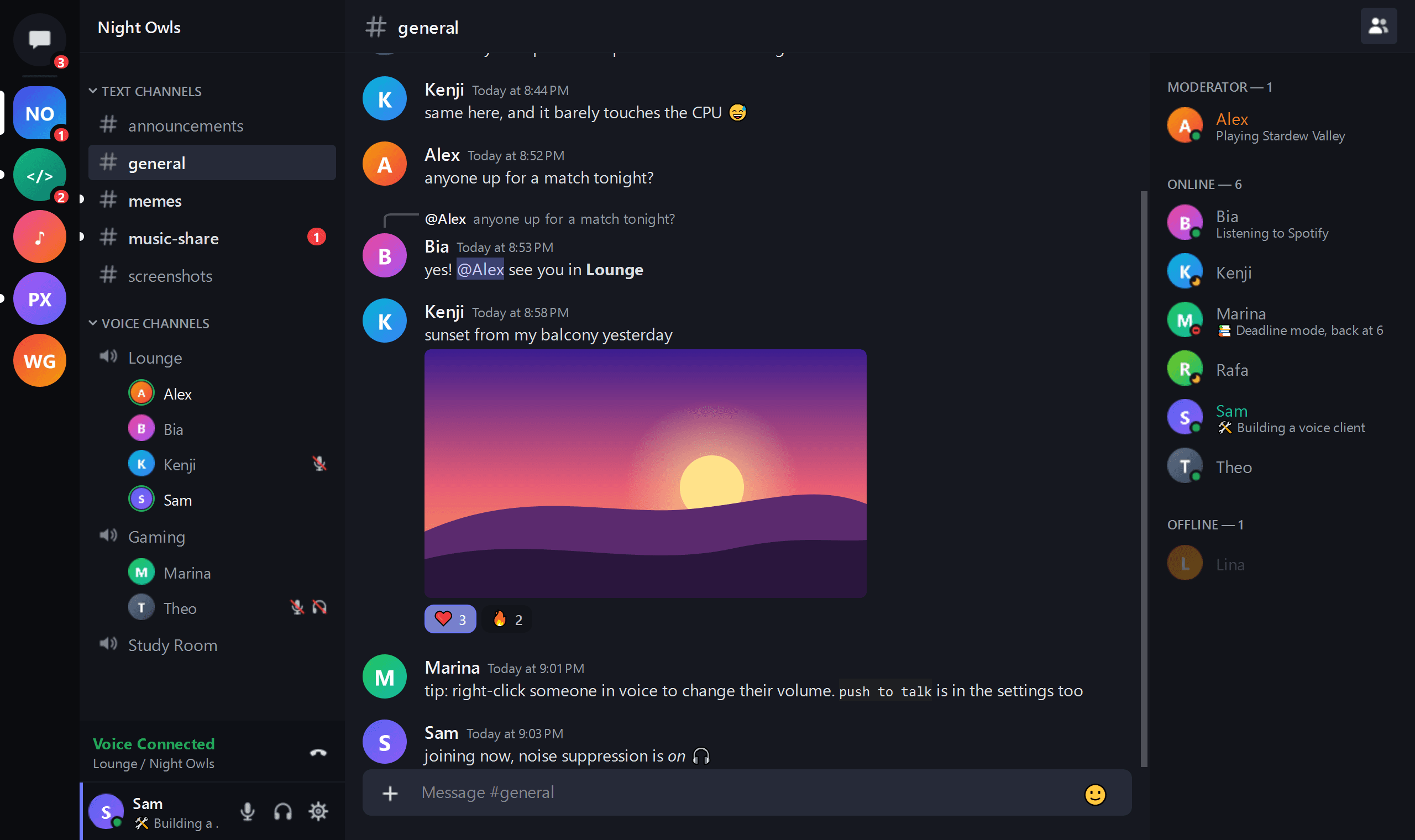 Snapcord with the theme Midnight