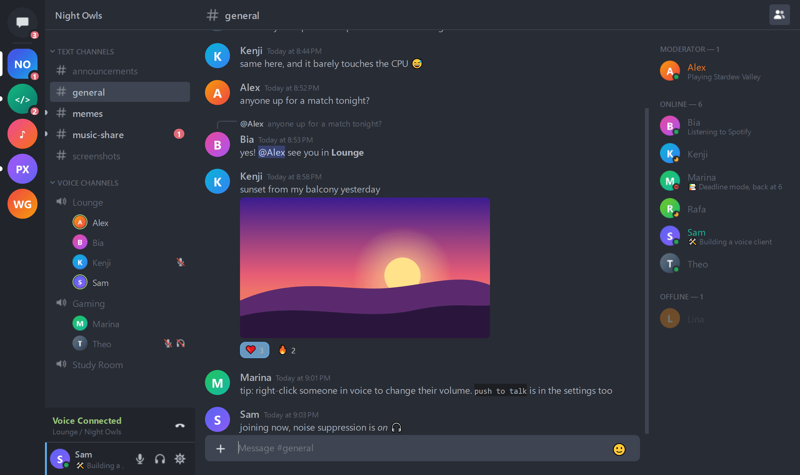Snapcord with the theme One Dark